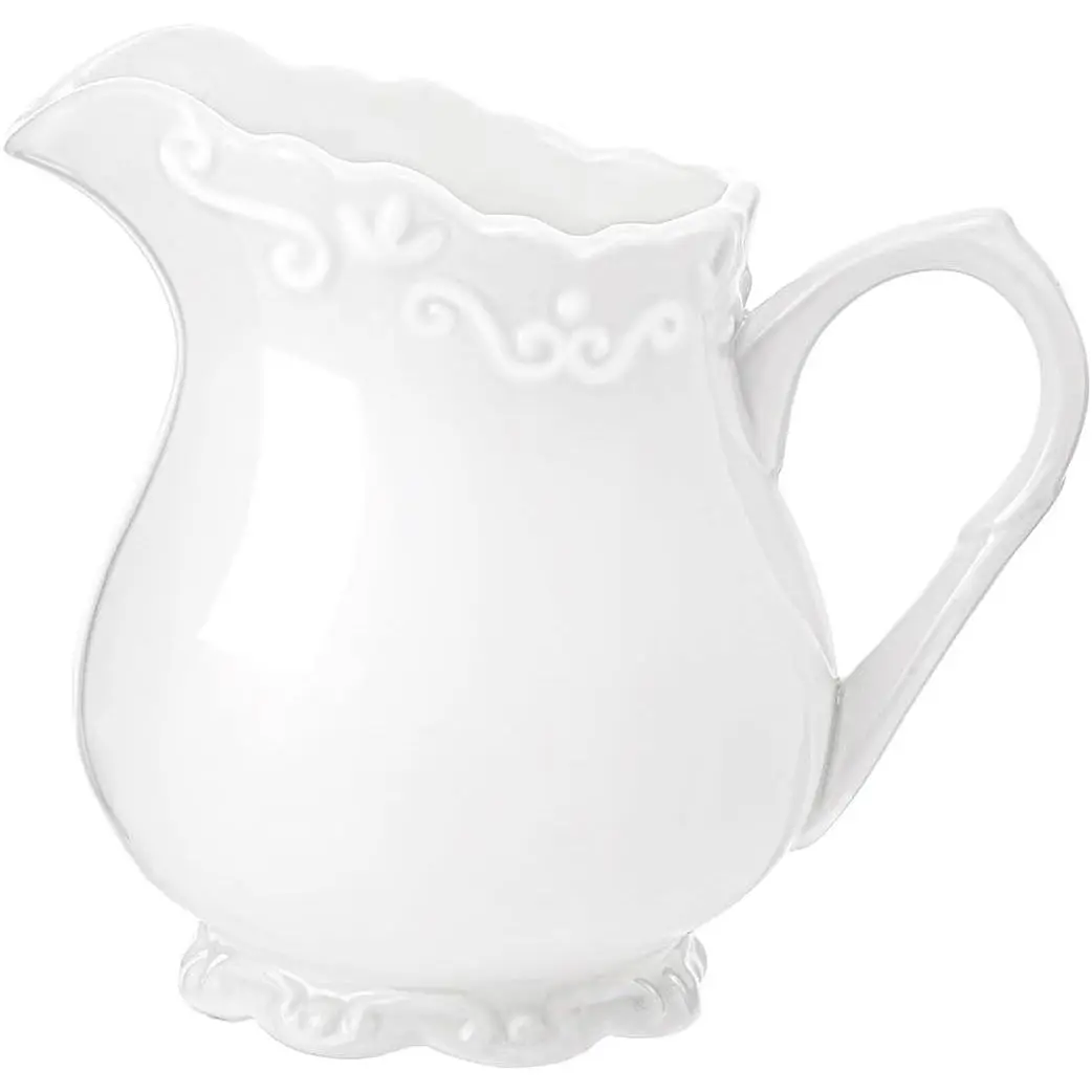 Vintage Pure White Ceramic Creamer with Handle, 6 Oz Coffee Milk Creamer Pitcher.