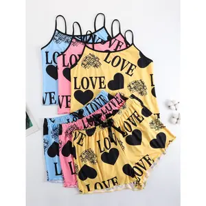 3 Pack Soft Breathable Cami Short Loungewear Set, Loose Lightweight Sleeveless Nightwear Outfit For Daily Rest & Sleeping