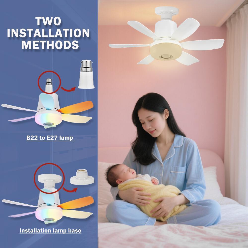 Remote Control Ceiling Fan Light with Bluetooth-compatible Speaker, RGB Fan Light with 3 Adjustable Brightness Levels, No Noise for Small Bedrooms and Indoor Parties