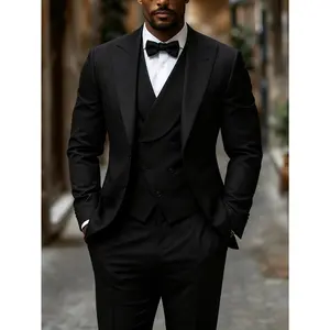 Men’s 3 Piece Suit Set Slim Fit Peak Lapel Blazer Vest Pants, Solid Color Formal Wedding Prom Business Tuxedo Suit for Men