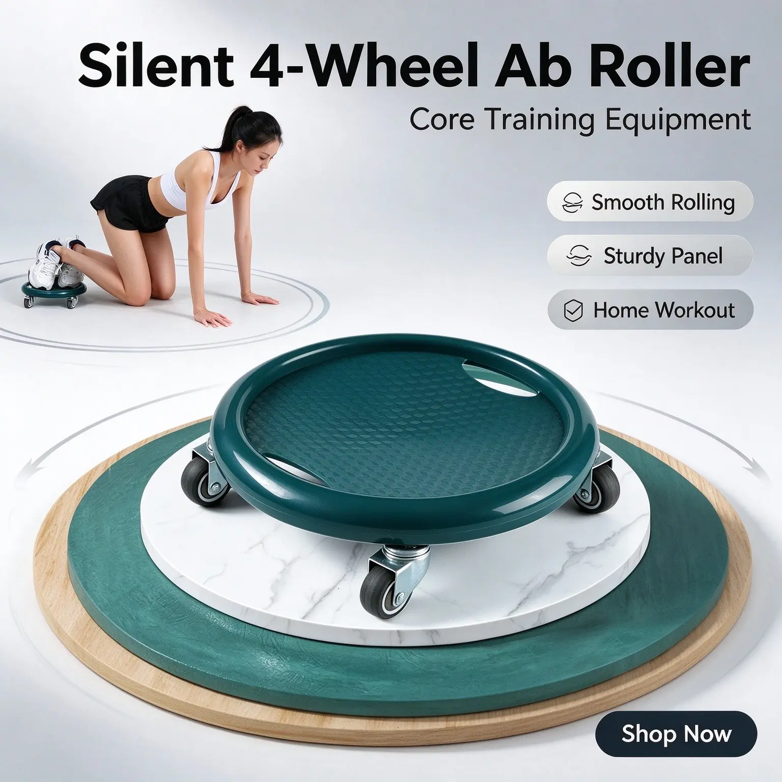 Silent 4-Wheel Abdominal Exercise Roller - Tummy Exercise Equipment, Core Strength Trainer, At-Home Workout Gear, Gym Stuff for Men & Women
