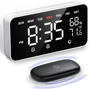 Dekala Bed Shaker Loud Alarm Clock for Heavy Sleepers Adults, Vibrating Dual Alarm Clocks for Bedrooms, Large Display Auto Dimmer,Temperature & Humidity Detect, 7-Day Programmable, Ideal Gift