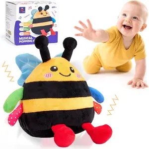 Tummy Time Bouncing Bee Toy for 6-12 Month Musical Dancing Plush Bee Baby Toys Vibrating & Buzzing Bee Toy Gifts for 1 Year Old Boy & Girl