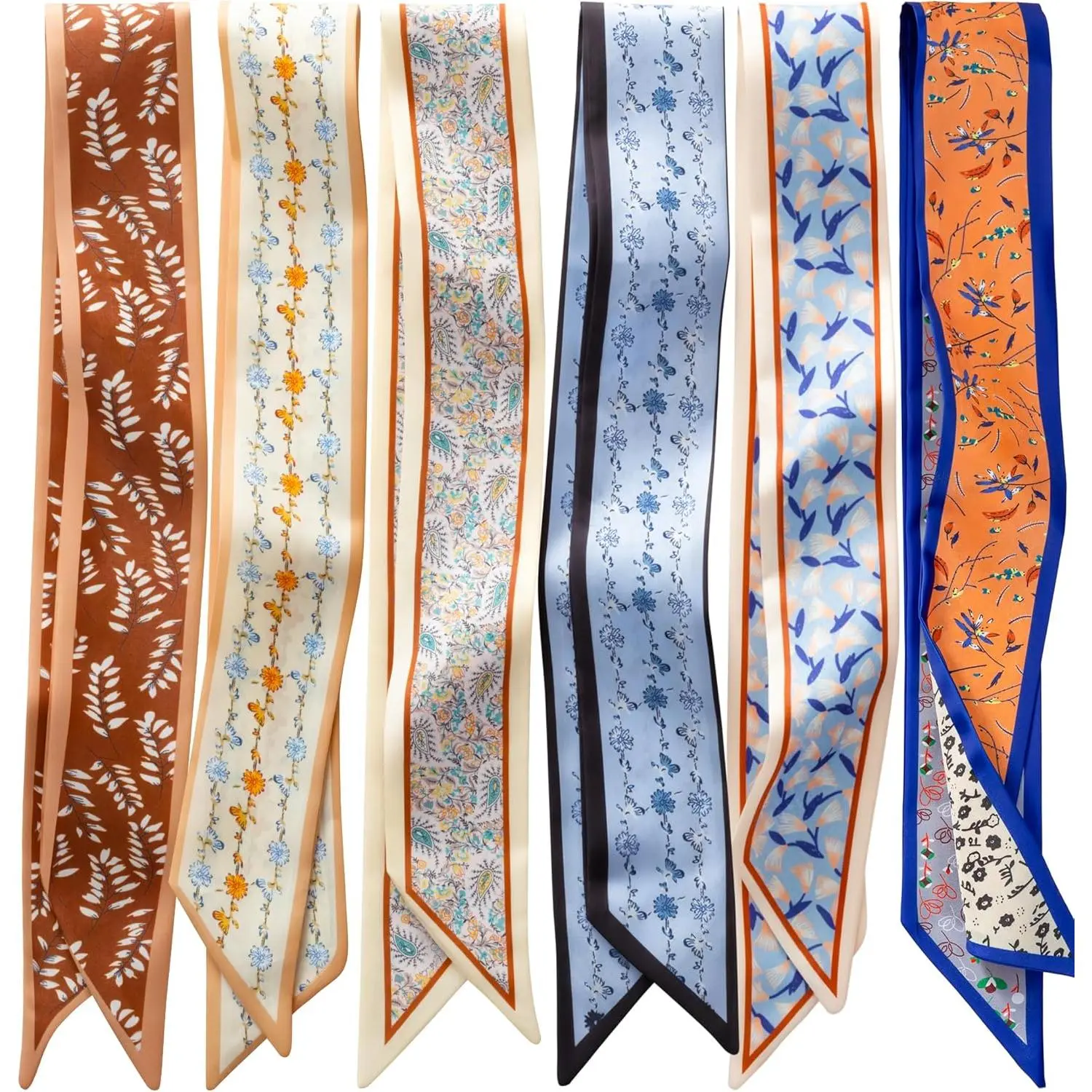 6 Pack Fashion Scarves for Women, Versatile Boho Head Scarf |   Satin Scarf for Hair, Neck, Wrist, and Purse Accessories