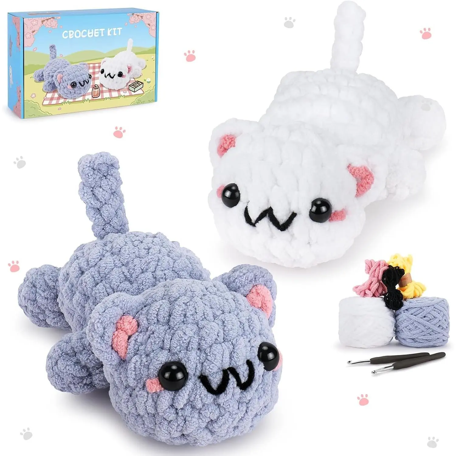2 count Kitty Crochet Kit for Beginners Cats Crochet Starter Kit for Adults | Crochet Kit with Step-by-Step Video Turials, Learn  Crochet, Beginner Crocheting Kit Easy Peasy Yarn Gifts for Birthday