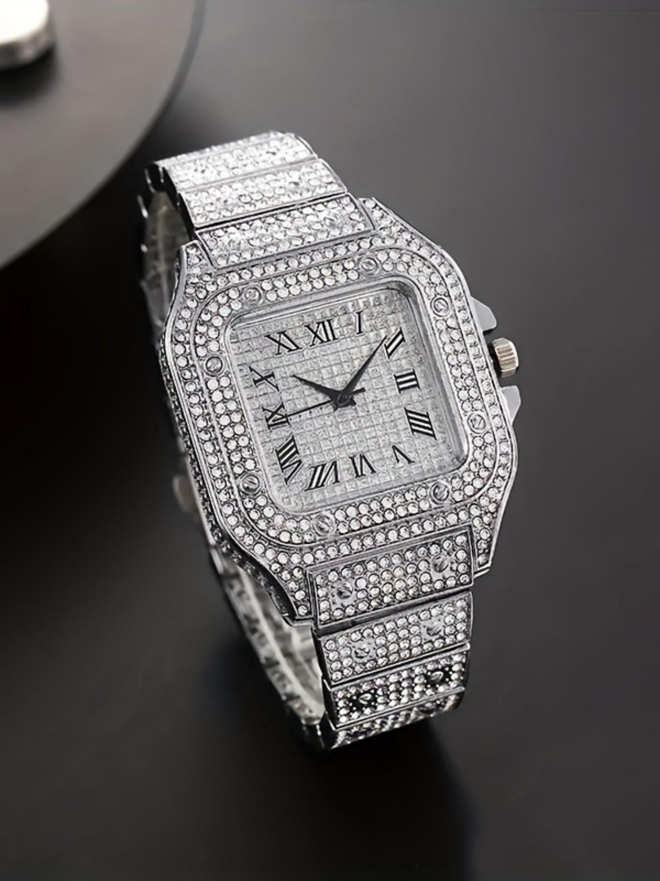 A square-shaped men's quartz watch featuring a starry sky design on the dial, stainless steel strap, diamond embellishments, and Roman numerals, Modern Fashionable Wristwatch, Casual Trendy Wristwatch, Quartz Analog Watches A square-shaped men's quartz watch featuring a starry sky design on the dial, stainless steel strap, diamond embellishments, and Roman numerals, Modern Fashionable Wristwatch, Casual Trendy Wristwatch, Quartz Analog Watches