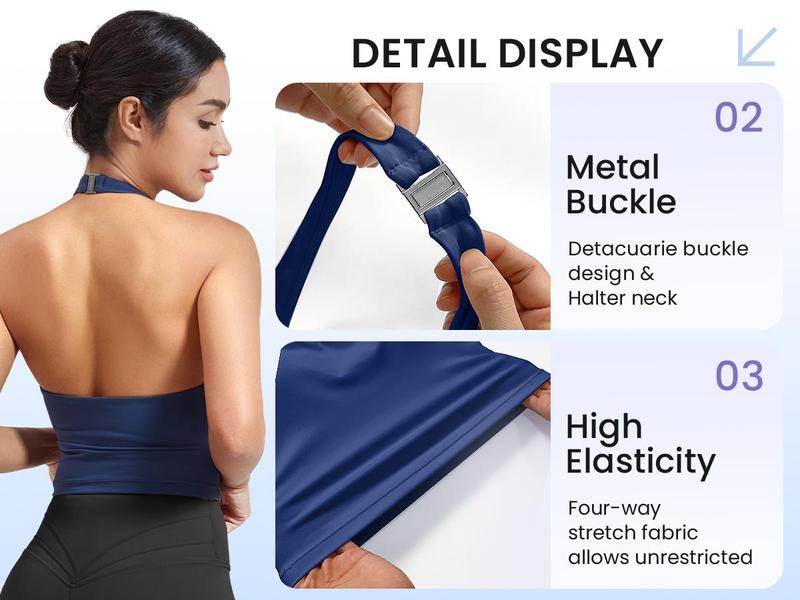 YEOREO Womens Halter V Neck Padded Crop Tank Top Sleeveless Backless Hazel Camisole Trending Aesthetic Summer Fit Workout