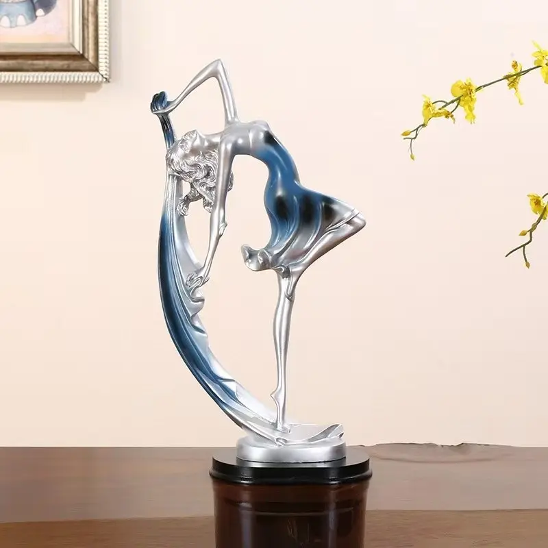 Nordic Resin Dance Girl Decorative Figurine, Gold and Blue Color Options, Ideal for Living Room, TV Cabinet, Bookshelf, Moving Gift