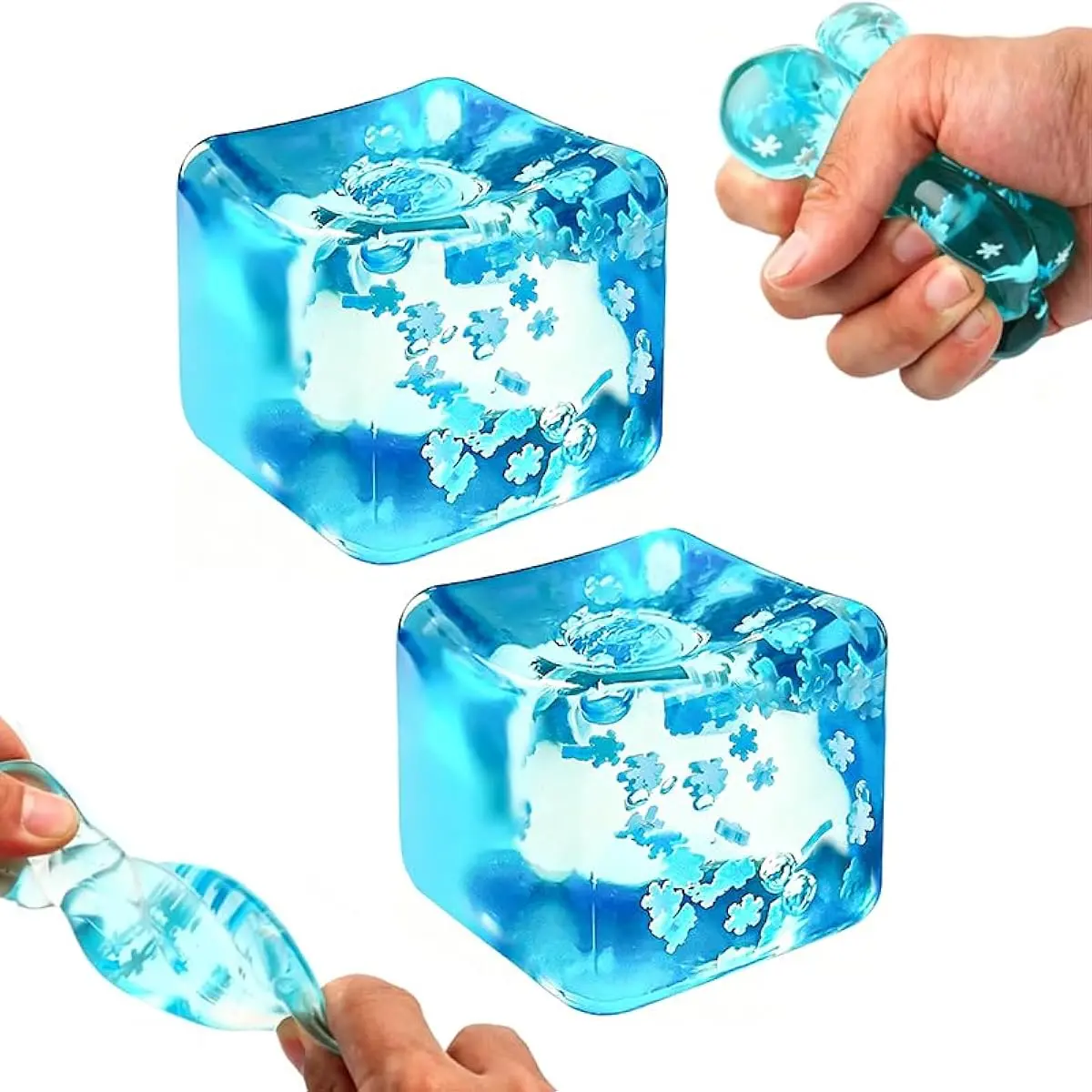 Ice Cubes Stress Balls,Ice Cubes Snowflakes Inside Squishies-Toy, Soft Slow Rise Squishy-Stress Relief Sensory Toy,Square Shape Squeeze Ball,Stretchy Fidgets Toys,for Adults (Snowflakes*2)