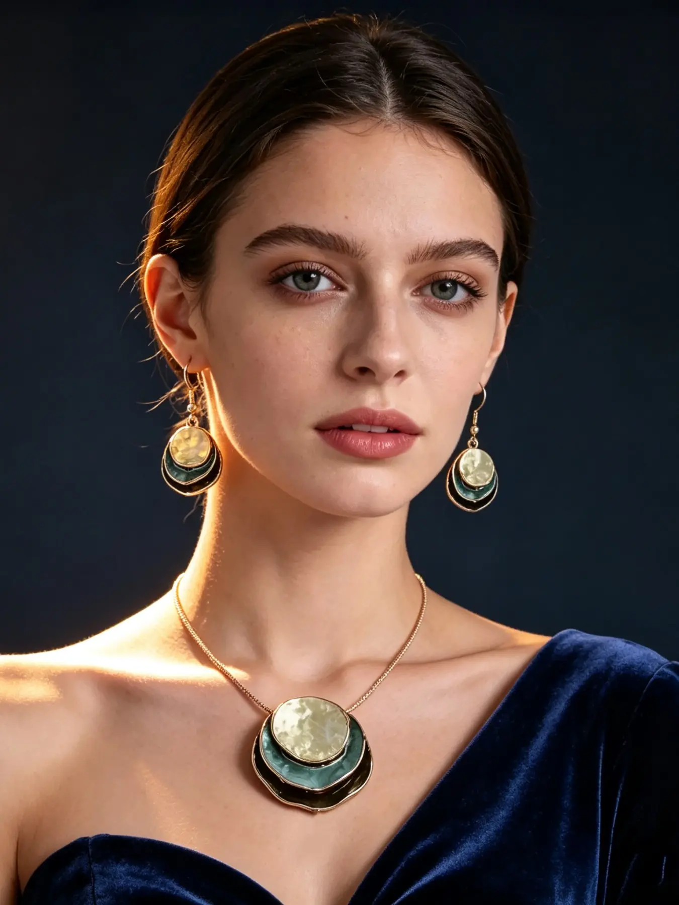 3-piece retro Bohemian jewelry set, Boho jewelry set, zinc alloy painted multi-layer circular pendant necklace and earrings, suitable for daily wear and as gifts. Suitable for all seasons, versatile and with a gentle and simple style