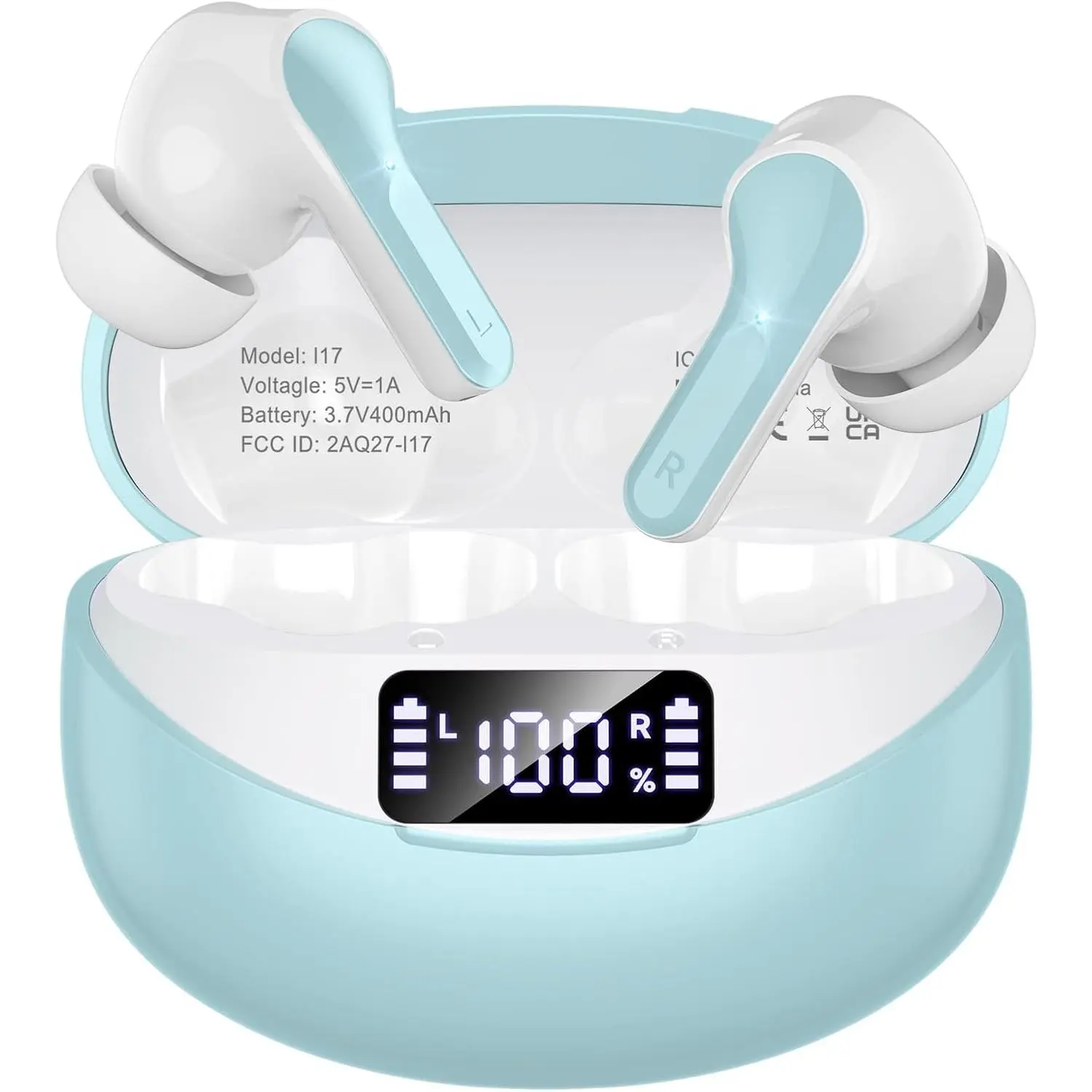 Wireless Earbuds Bluetooth 5.4 Headphones with Noise Cancelling Mic, 50H Playback, LED Digital Display, IPX7 Waterproof, Light Green for Office Running WorkoutGift