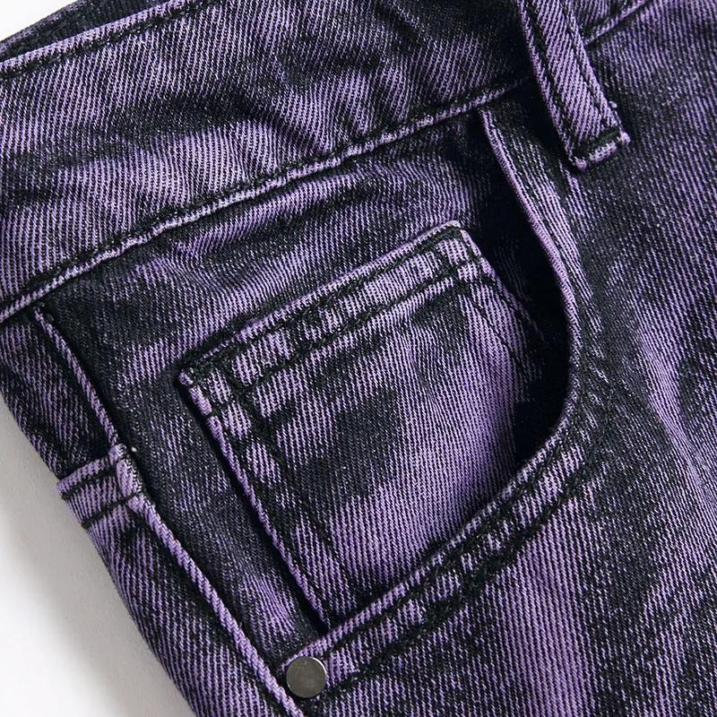 Kyn Apparel Retro Purple Black Ripped Jeans High Street Korean Version Jeans Y2k Baggy Jeans Stacked Jeans Mens Cargo Pants