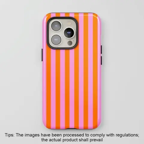 Two-tone striped orange and pink, retro-styled, durable, protective 2-in-1 phone case, Cover, Casing, with sturdy, shock-absorbing, stylish design, compatible with iPhone 17,16,15,14,13,12,11 Pro Max, Samsung Galaxy S25,S24,S23
