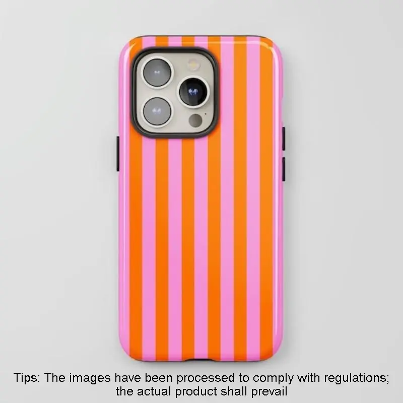 Two-tone striped orange and pink, retro-styled, durable, protective 2-in-1 phone case, Cover, Casing, with sturdy, shock-absorbing, stylish design, compatible with iPhone 17,16,15,14,13,12,11 Pro Max, Samsung Galaxy S25,S24,S23