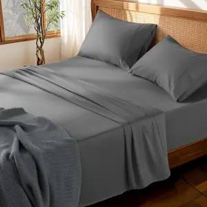 Sheets Set Deep Pocket Up to 18"-24", 1000 Thread Count  Size 4 count Bed Sheet Sets Soft Comfortable Bedding   (, Dark Gray)