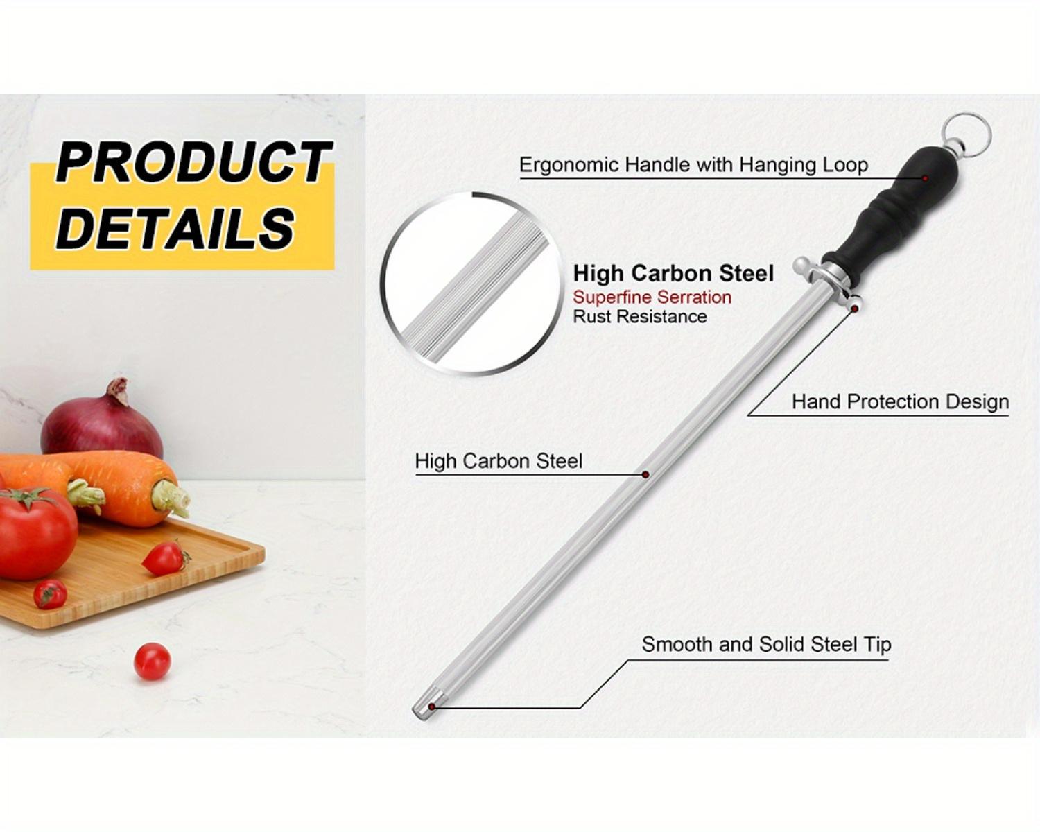 8-inch & 12-inch Honing Steel, Professional Carbon Sharpening Steel, 2 PCS Honing Rod/ Knife Steel, Kitchen Knives Honing Rod, Non-slip Handle, Kitchen Knife Sharpener Rod Repair Knife Edge