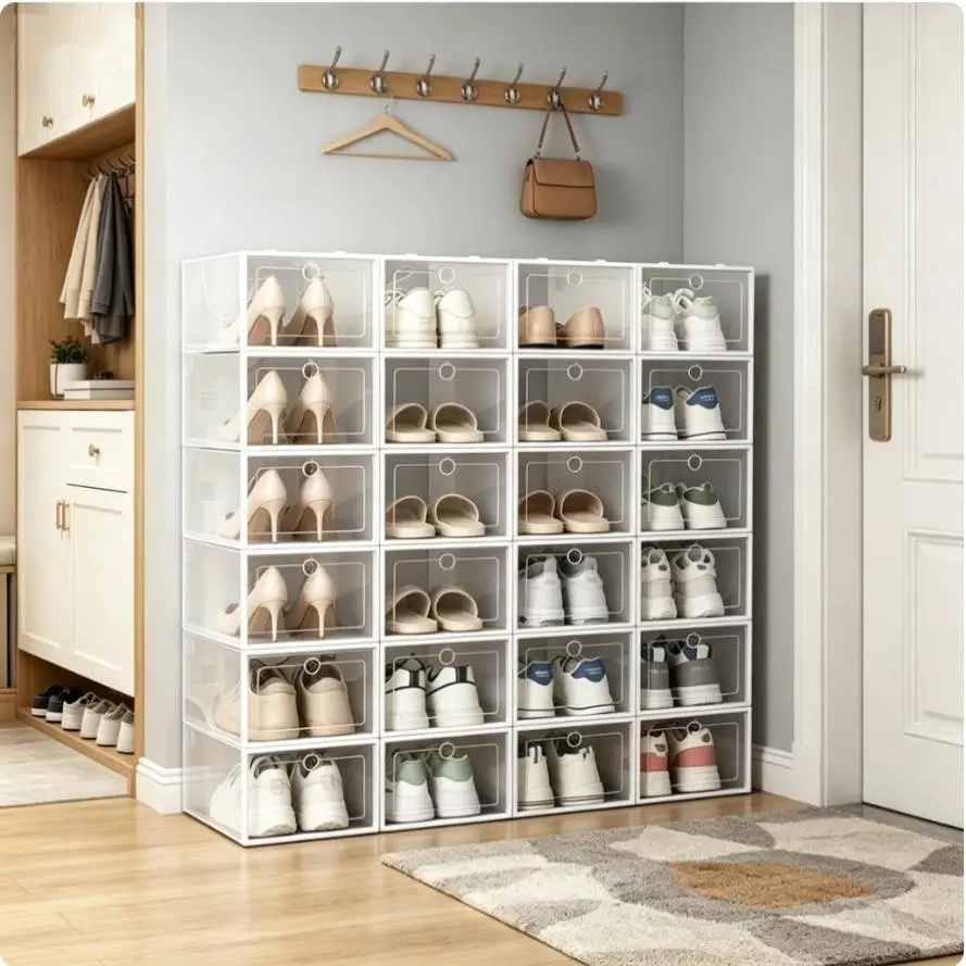 12-Piece Toy Storage Set, Clear Storage, Transparent Plastic Stackable Boxes, Shoe Organizer, Sports Shoe Container, Bedside Closet Display
