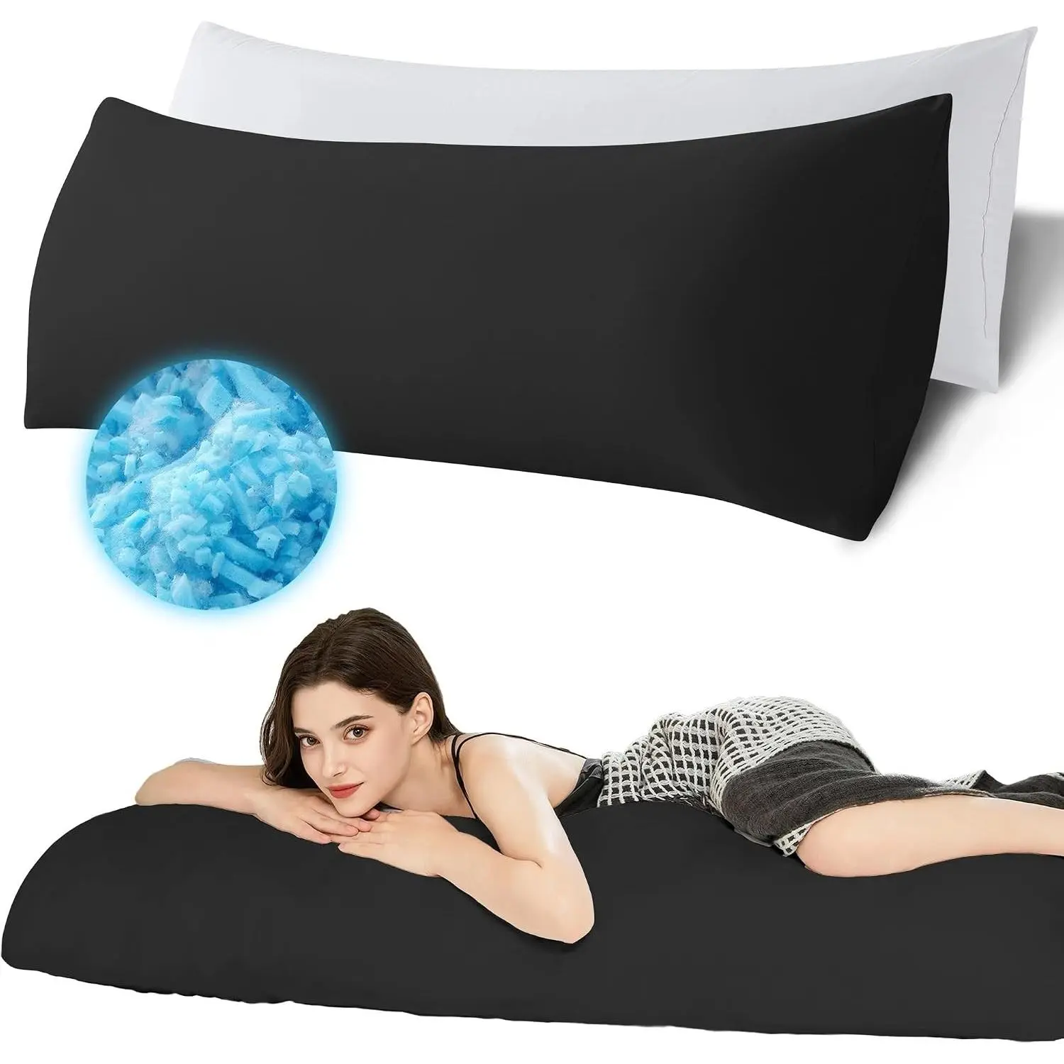 Memory Foam Body Pillow with Cover, Full Large Body Pillows Insert for Adults with Envelope Closure Pillowcase, Firm & Fluffy Long Bed Pillows for Sleeping (20x54 inch, Pitch Black)
