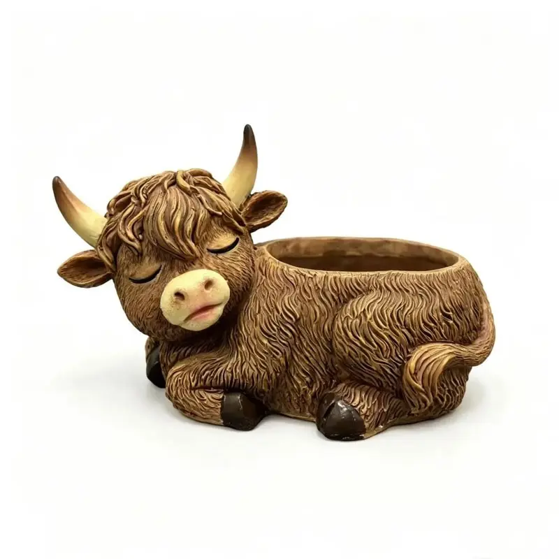 Cute Highland Cow Resin Desk Pen Holder, Multi-Functional Stationery Organizer, Student Classroom Dorm Desk Storage Box, Office Vanity Decor, Desk Accessories