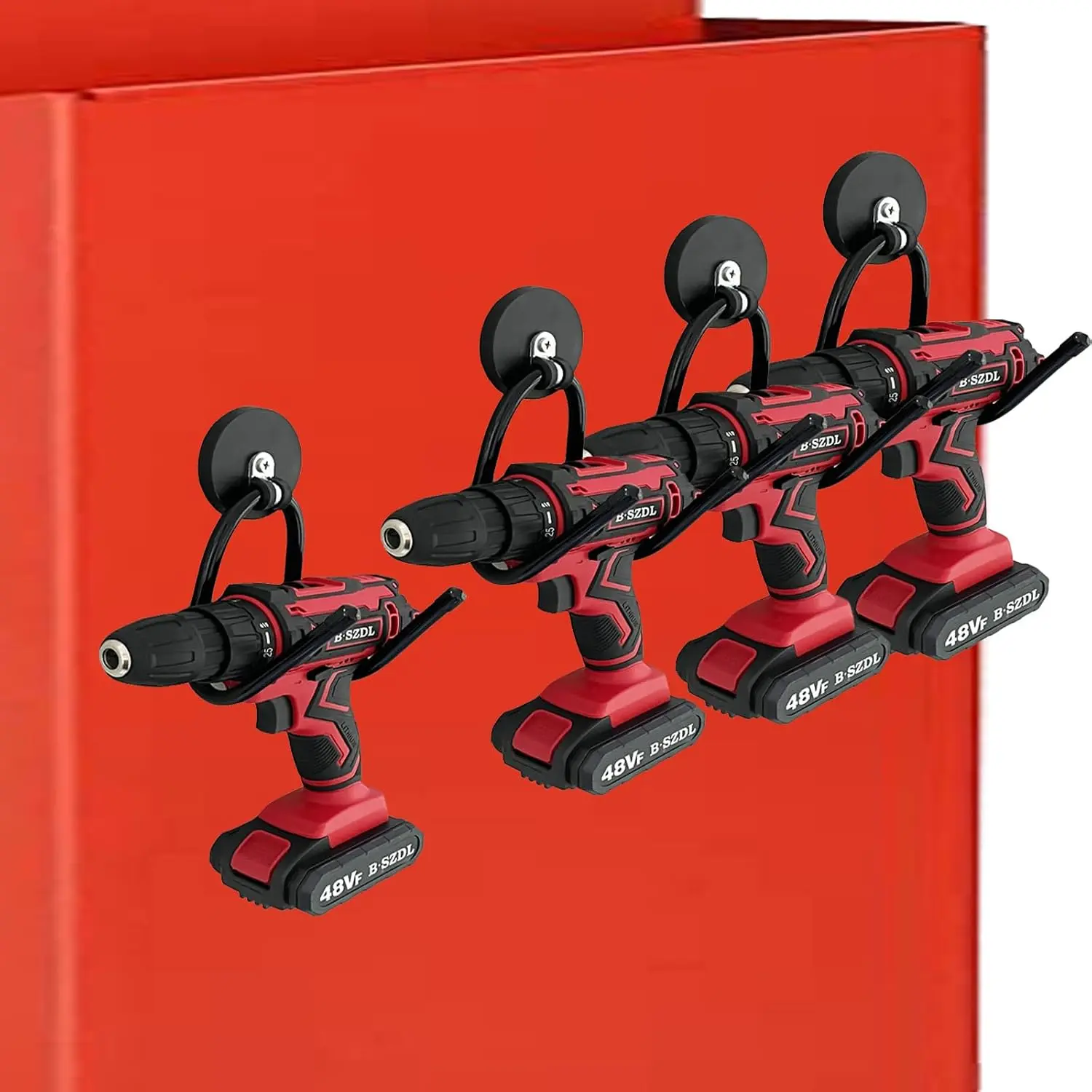 4-Pack Heavy-Duty Garage Magnetic Hooks, Storage Organization Solution, Power Tool Organizer for Drill, Garden Tools, Hose Hanging in Garage, Workshop (Indoor & Outdoor Use)