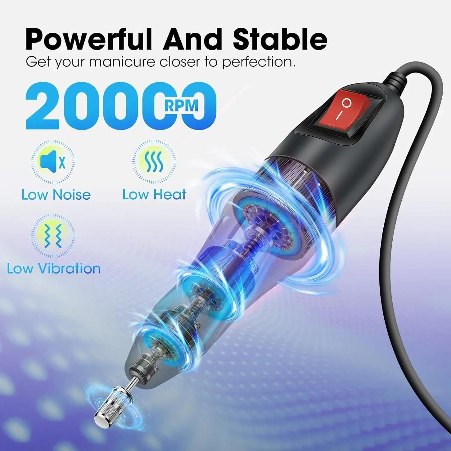 20000RPM Electric Nail Machine Desktop Equipment With 6pcs Milling Cutters Bits Set Gel Cuticle Armor Removal Pedicure Manicure Tool Professional Electric Nail Drill Milling Machine For Manicure Pedicure Files Tools Kit Nail Polishe