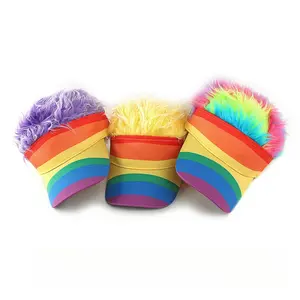Funny Rainbow Wig Baseball Cap for Men Women, Novelty Adjustable Hat with Fake Hair, Cosplay Costume Party Cap, Lightweight Festival Halloween Costume Accessory