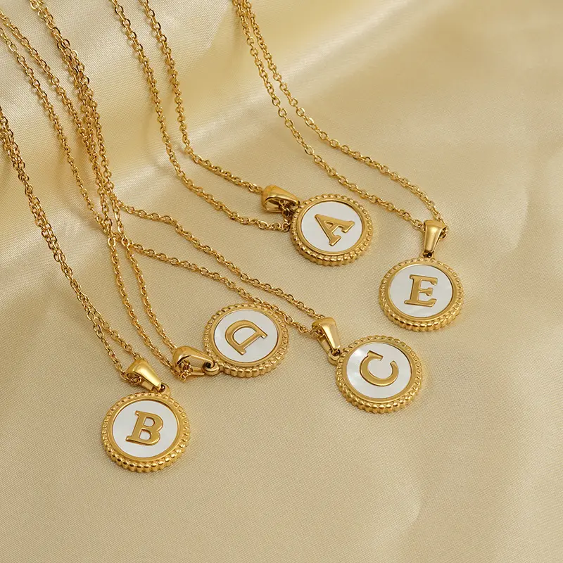 Women’s Shell Initial Necklace, A-Z Letter Pendant Necklace, Stainless Steel Minimalist Jewelry for Everyday Wear