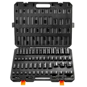 【DealsForYouDays】VEVOR 3/8" 1/2" Drive Impact Socket Set, 59PCS Socket Set SAE 5/16" to 1-1/4" and Metric 6-32mm, 6 Point Cr-Mo Alloy Steel for Auto Repair, Easy-to-Read Markings, Rugged Construction, Storage Case