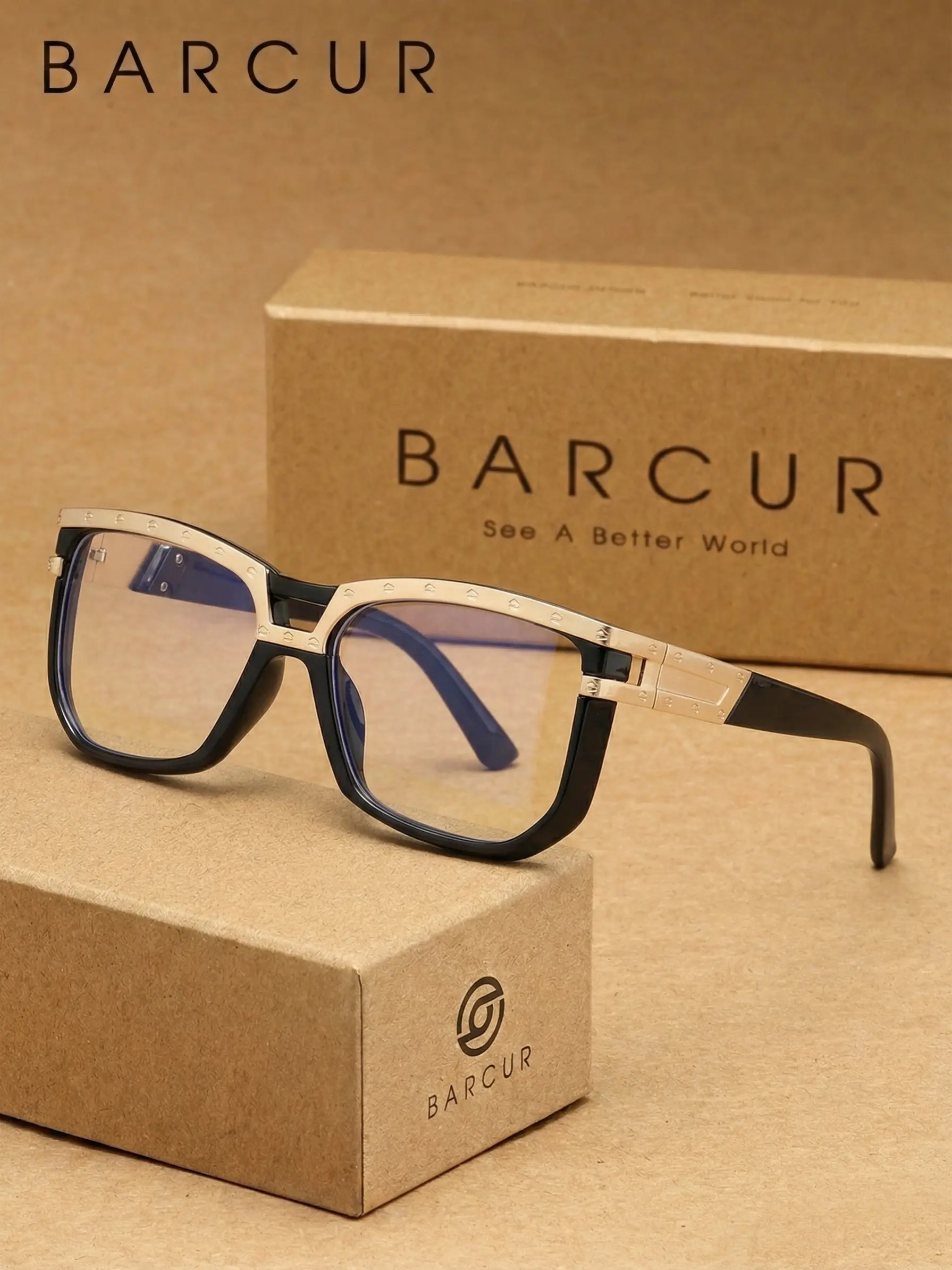 BARCUR Retro Luxury PC Material Square Decorative Frame, Square Eyeglasses Frame, Unisex, Suitable For Home Reading, Electronic Device Use, Daily Office Commuting, Fashionable Street Photography As A Versatile Accessory