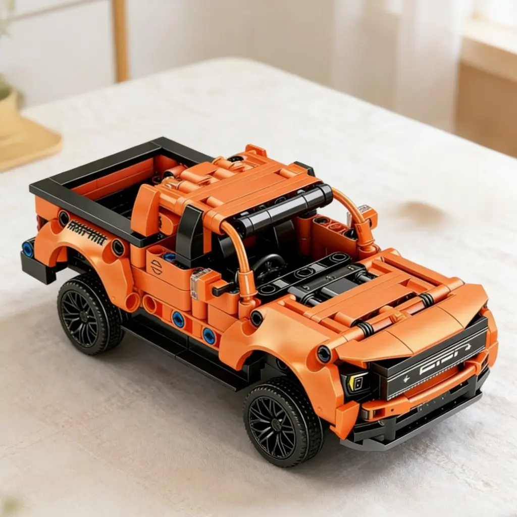 Realistic American Off-Road Pickup Truck Building Kit, Low Profile Wide Body Design, External Roll Cage, Hollow Front Engine Bay, Perfect for Home Decor and Gift, Car Building Set