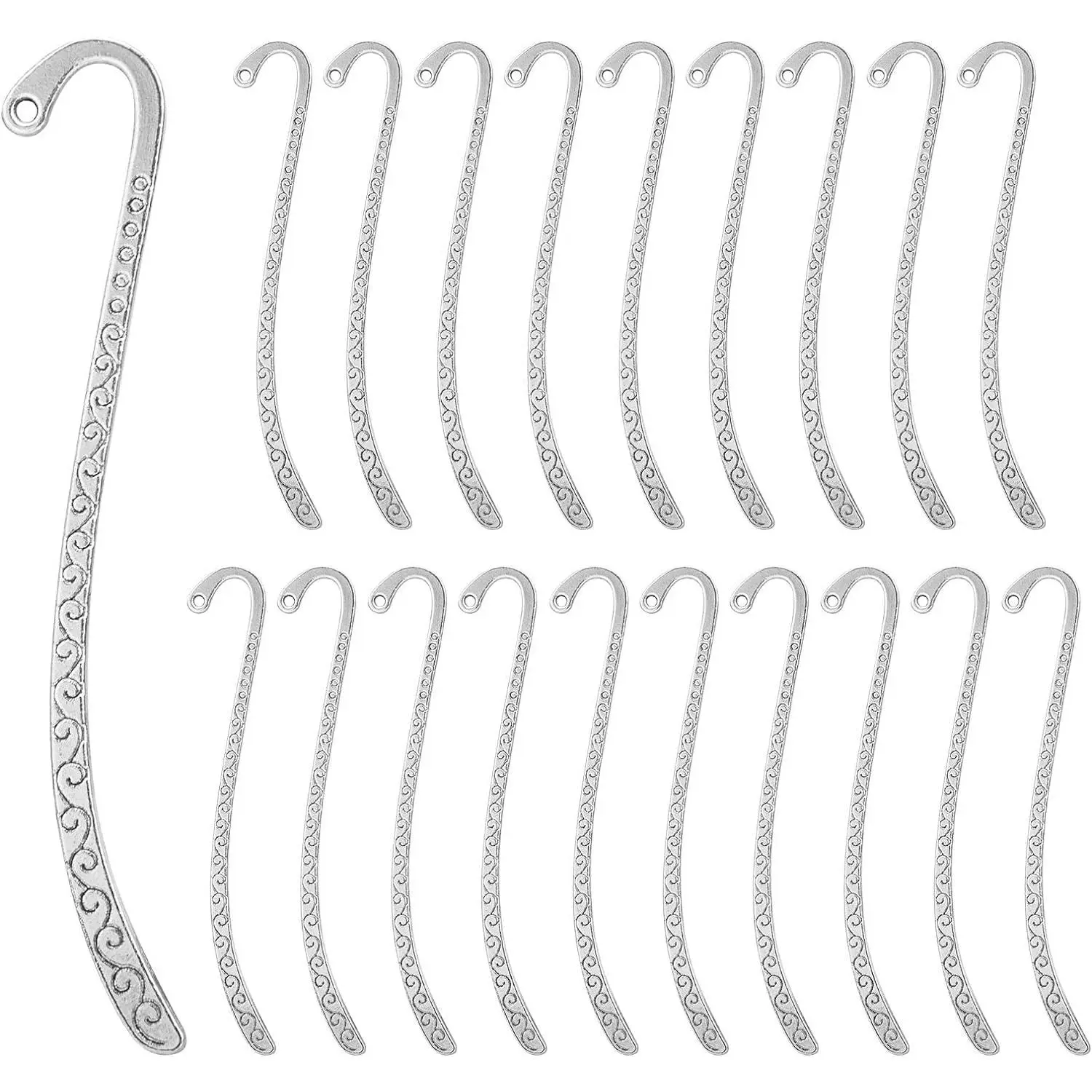 20 count Metal Bookmark Hairpin Hook, Antique   Carved Hook with Loop for Book Lovers  , Book Markers Embossed Bookmarks,  Making Charms