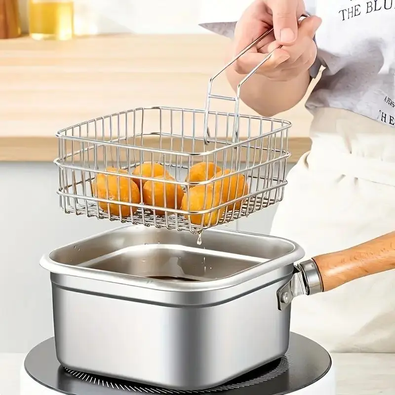 Portable Stainless Steel Deep Fry Pot Set, Cooking Pots Set with Frying Basket, Steaming Rack, Airtight Lid & Food Tongs, Detachable Nested Design for Camping Picnic, for Frying, Steaming, Boiling, Home & Outdoor Use