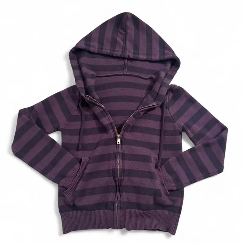 Harajuku Vintage Y2K Women's Hoodie Sexy Slim Fit Chic Casual Striped Cardigan Sweatshirt Grunge Punk Hip Hop Female Streetwear