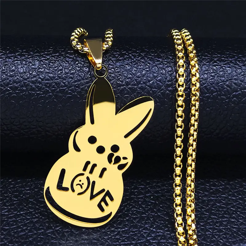 Simple Cartoon Clavicle Chain Stainless Steel LOVE Rabbit Necklace Personalized Fashionable Men's and Women's Jewelry