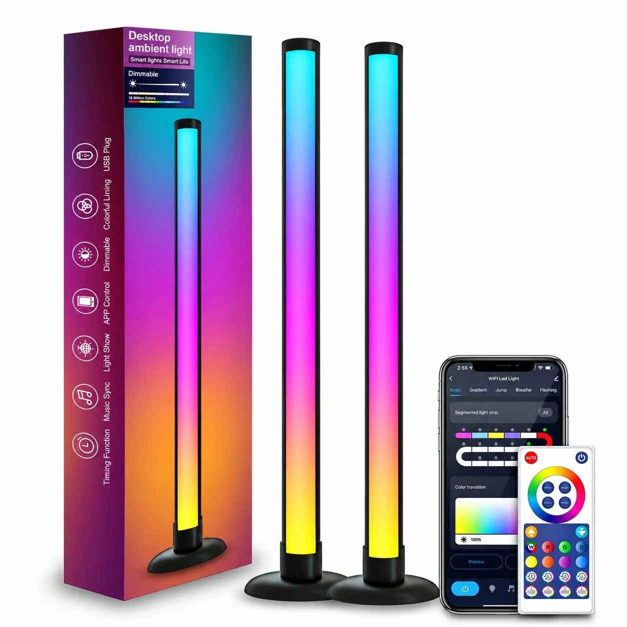 USB Desktop Mood Light, Bluetooth-compatible LED Lamp, Multi-Color Festival Atmosphere, Party Gift, Bedroom Gaming PC Microphone Ambient Light
