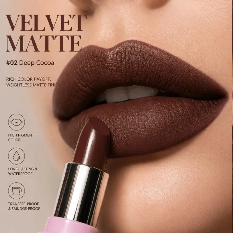 JUJU DREAM Velvet Matte Lipstick delivers rich ultra-vivid pigment with silky smooth velvety texture. It glides on effortlessly without drying out lips. Features long-lasting, fade-resistant & waterproof performance.