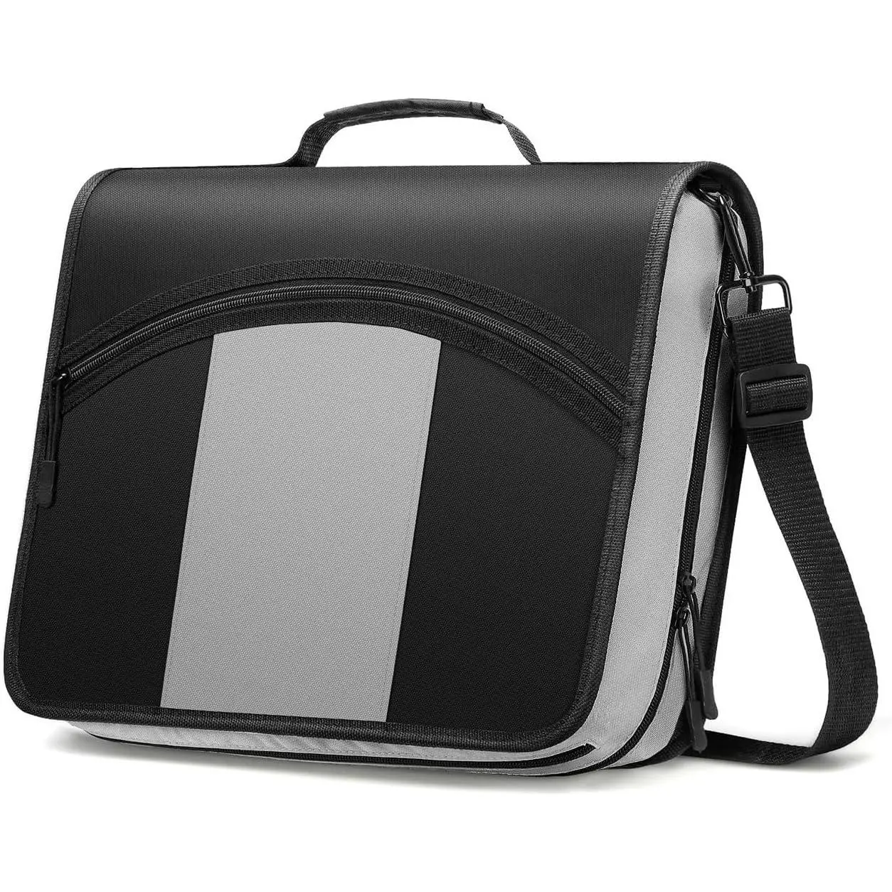 3-Inch 3-Ring Zipper Binder, 600 Sheet Capacity Multi-Pocket School Bag Organizer, Handle and Shoulder Strap Included, Black & Gray