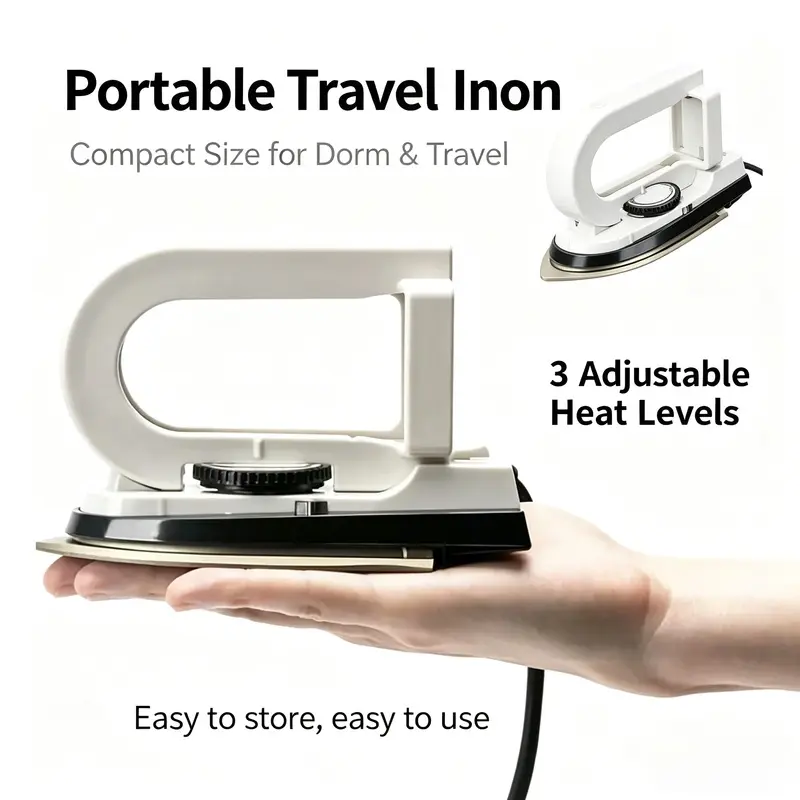Portable Mini Foldable Clothes Dry Iron, 3 Temperature Settings Handheld Iron with Non-Stick Teflon Soleplate, 80-220W Low Power Compact Travel Iron for Home Dorm Office Business Trip