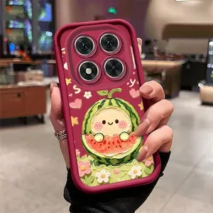 Oil Painting Watermelon Baby Phone Case, Black and White Dual-color Air Cushion Shockproof Soft Case for Couples, Raised Full-surround Lens Protective Cover Compatible with Redmi Note 10/11/12/13/14/15 Pro/Plus Full Series
