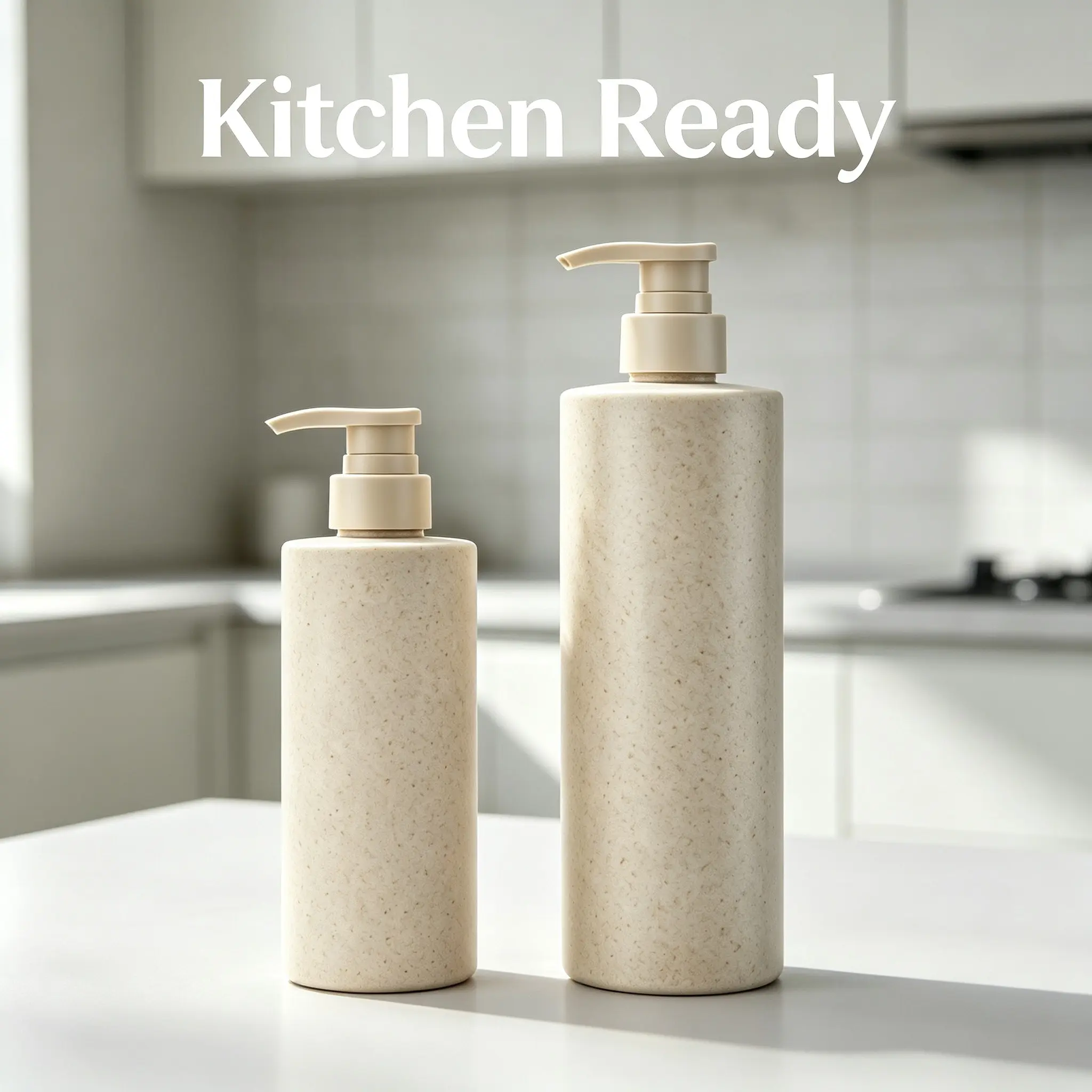 2Pcs Wheat Straw Pump Bottle Set, Oat Beige Soap Dispensers, Refillable Hand Soap & Lotion Dispenser for Bathroom Countertop, Kitchen & Travel