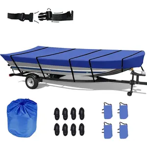 Jon Boat Cover 12ft 420D Waterproof Trailerable Jon Boat Upgraded Version with Additional Fixing Accessories no Water Accumulation and Windproof (Blue, 12ft Long,Beam Width up to 56in)