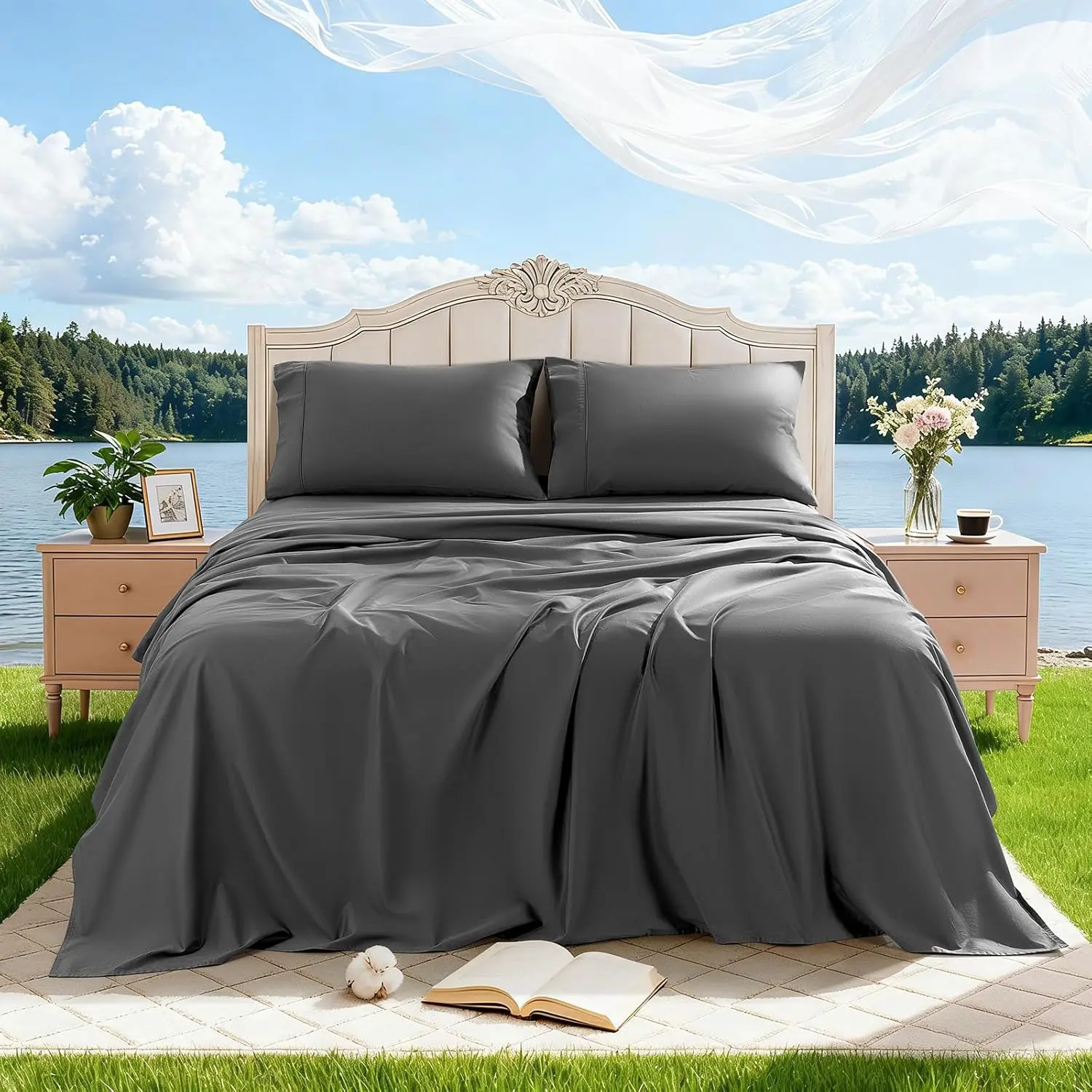 OS OMYSTYLE 4pcs 2000TC Breathable Cotton Sheet Set Royal Quality Bedding Sheets & Pillowcases - Hotel Luxury Sheets with 16" Snug Fit Deep Pockets Soft Cotton Bed Set Soft & Wrinkle Free Christmas Decorations Bed Sheets