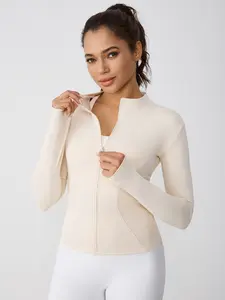 Women's Slim-Fit Yoga Jacket, Long Sleeve Zipper Sport Top, Breathable Quick-Dry Fitness Wear, Plaid Training, Outdoor Daily Use