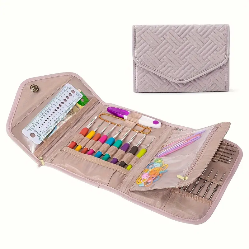 Collapsible Multi-Layer Crochet Yarn Storage Bag, Portable Knitting & Sewing Accessory Organizer Pouch, Multipurpose Fabric Craft Tote For Crochet Hooks, Threads And Weaving Tools (Only Storage Bag, Tools Not Included)