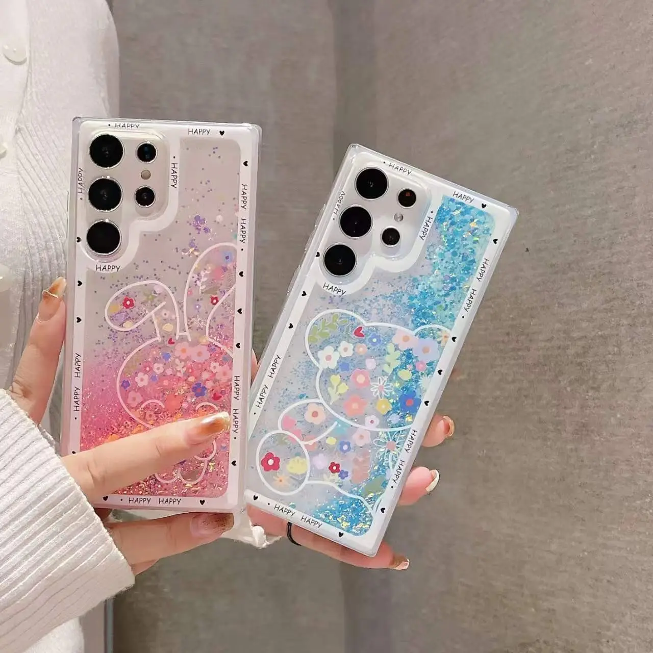 Night Glow Sand Cartoon Flower Rabbit Bear Case for Samsung Galaxy S26 Ultra, Cute Fun Night Glow Sand Shell, Anti-Drop Protection