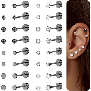 16 Pairs Tiny Cartilage Stud Earrings for Women Men Surgical Steel Flat Back Cartilage Earrings Hypoallergenic Cubic Zirconia Tiny Ball Studs Earrings 2mm 3mm Tragus Helix Daith Piercing