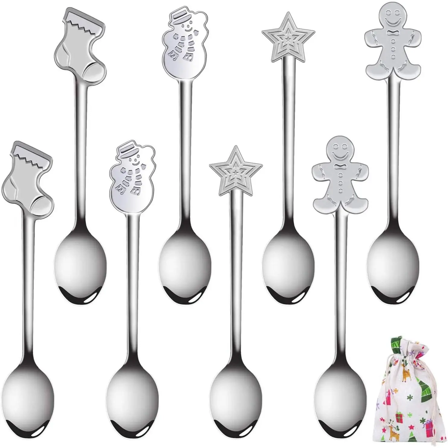 8 count Christmas Coffee Spoons Stainless Steel Stirring Spoons Creative Mini  Spoon for Stirring Mixing