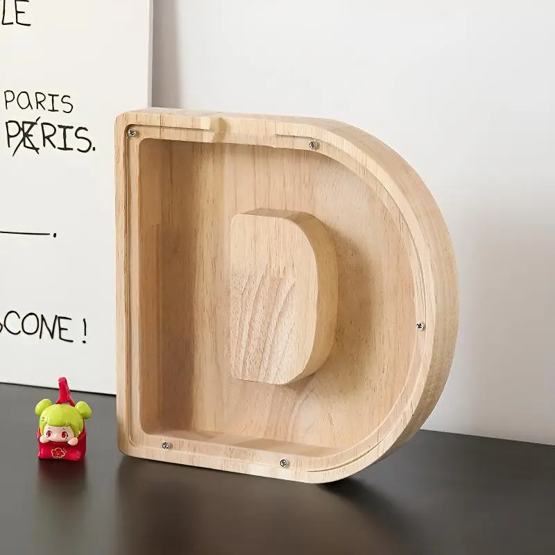 Letter D Piggy Bank Personalized Alphabet Money Box Aesthetic Wood Clear Acrylic Visual Savings Jar Kids Birthday Gift Ideas Nursery Decor Room Aesthetic Money Saving Challenge Tool Home Decor TikTok Finds 2026