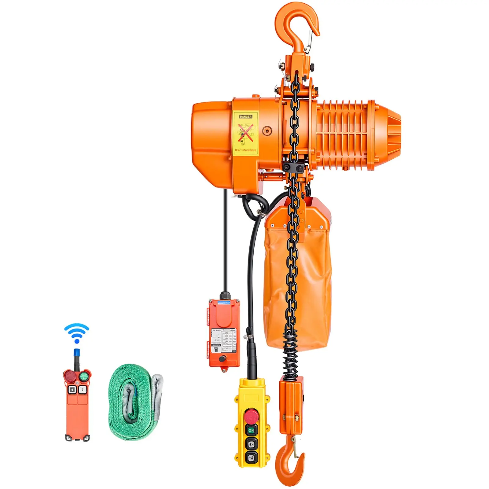 VEVOR 2200 lbs Electric Chain Hoist, 20 ft Lifting Height, Three-Phase Overhead Crane with 328 ft Wireless 15 ft Wired Remote Control, Double G80 Chain Hoist for Factories, Warehouses, Garages