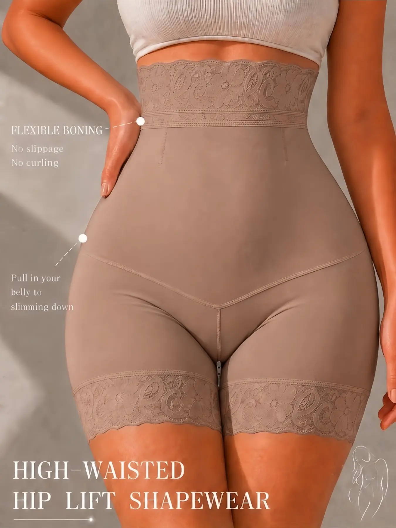 1 Count Women's High Waist Underwear Shapewear Shorts, Colombian Shapewear, Fajas, Elegant Lace Trim Solid Color Compression Shaper Panty, Strong Tummy Control & Butt Lifting Bottom, Perfect for Outings & Events & Yoga